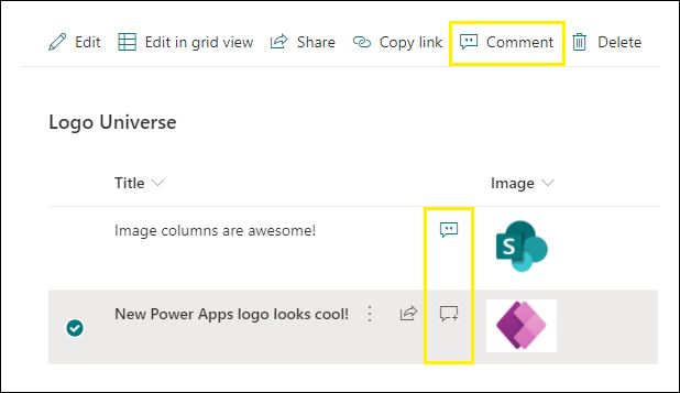 New Comments in SharePoint list view